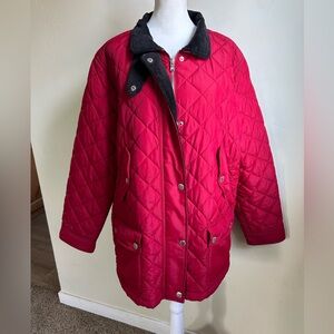 LAUREN RALPH LAUREN Red Quilted Jacket Coat Corduroy Trim Women’s 2X CLASSIC